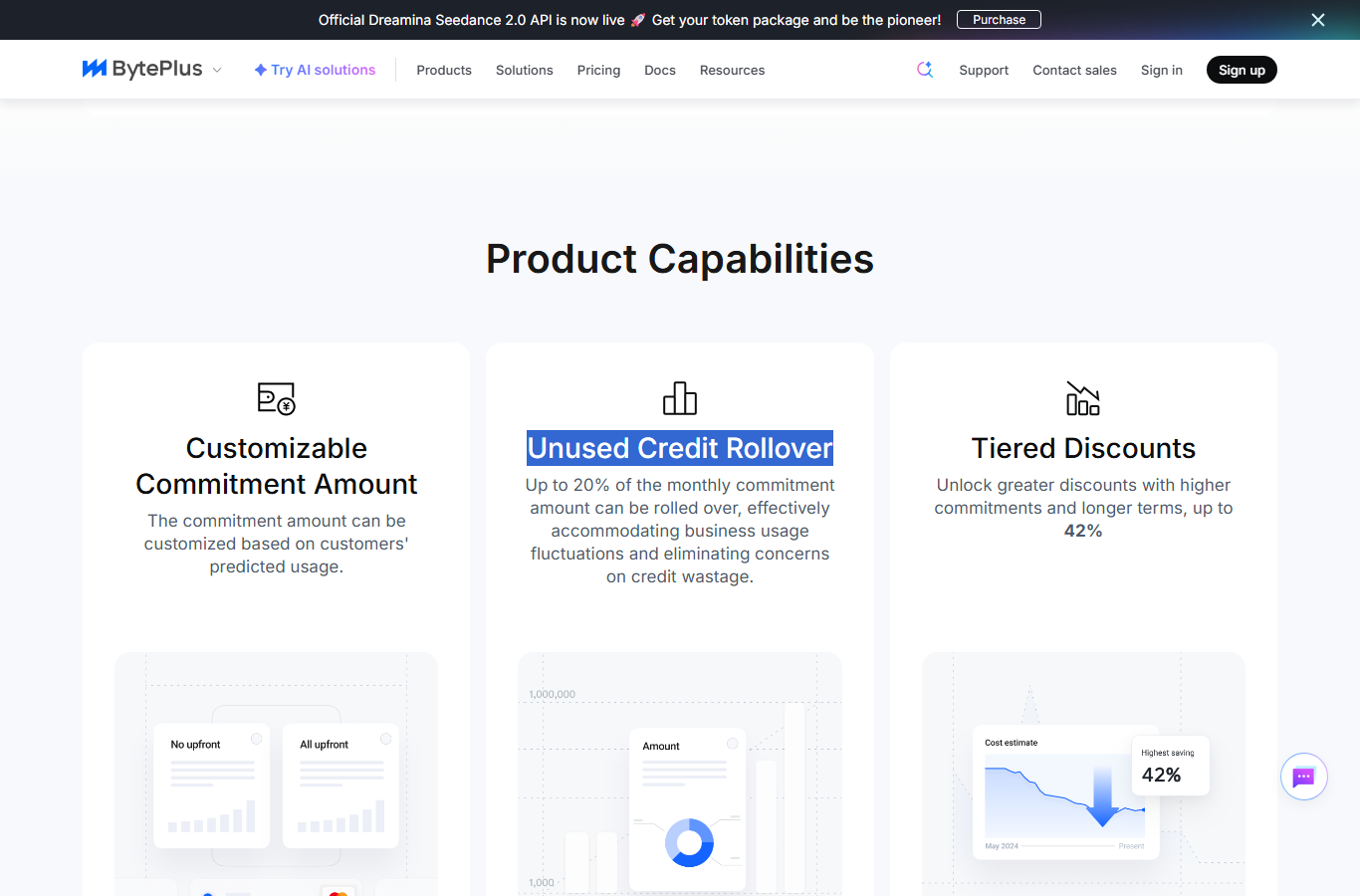 BytePlus AI Savings Plans rollover 화면 캡처